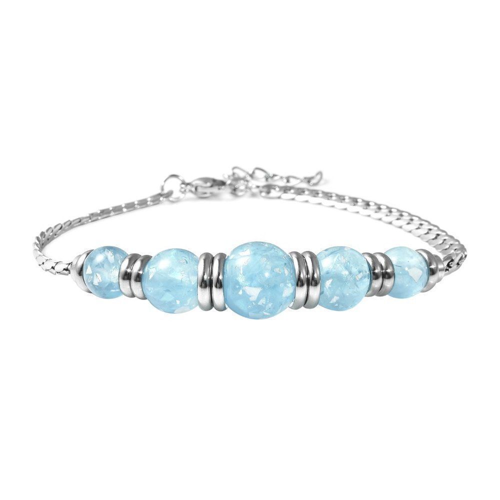 Lab Created Opal Beaded 5 Stone Bracelet in Stainless Steel Light Blue 7.25 In